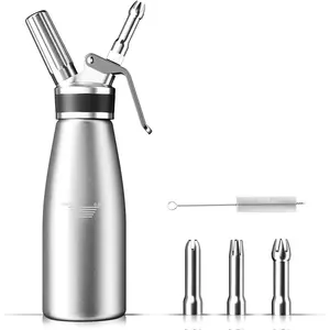 Whipped Cream Dispenser, 1 Pint / 500ml Aluminum Cream Whipper with Decorating Tips, Refillable Food Dispensing, For Home Kitchen Use