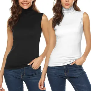 Women Sleeveless Turtlenecks Lightweight Sleeveless Tank Top Vest Stretchy Turtleneck Tops