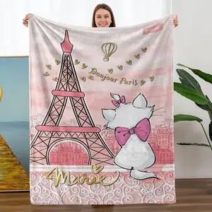 Comfortable Flannel Blanket, Persian Cat Tower Hot Air Balloon Heart Pattern, Print, Ideal Gift for Home Camping