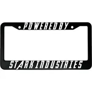 Powered By Stark Industries Avengers Ironman Car License Plate Frame, Car Accessories