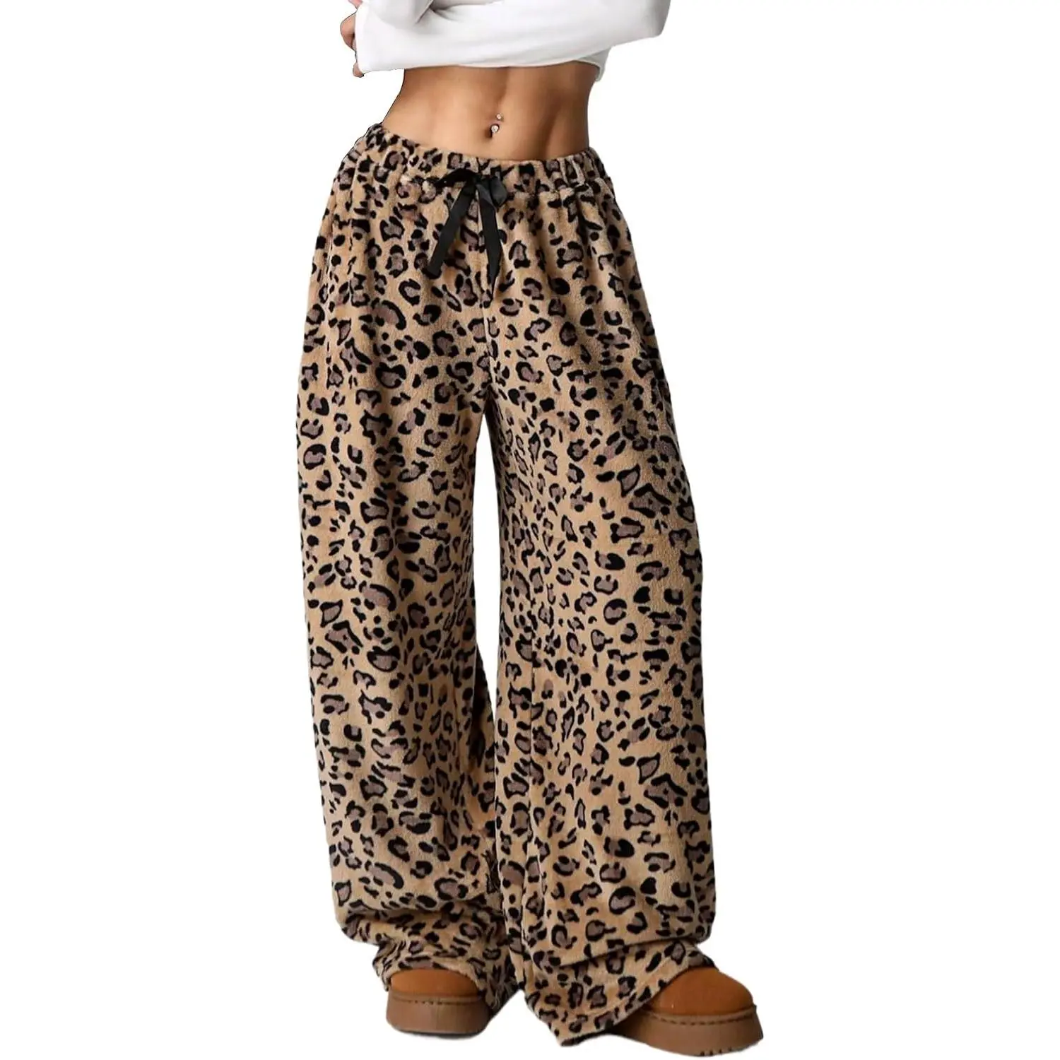 Leopard Pants Women Therian Fuzzy Pajama Pants Y2k Cheetah Pants Grunge High Waisted Fluffy Pants Loungewear Nightwear Womenswear Baggy Cardigan Cardigan Oversized