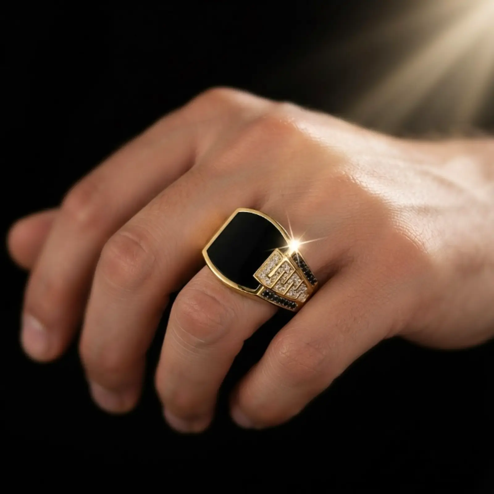 Luxurious 14k gold-plated alloy men's fashion ring, perfect as a Father's Day gift.