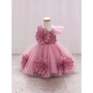 Girls' Dress Summer New Wedding Dress Flower Girl Puffy Dress Children's First Birthday Dress Little Host Performance Costume
