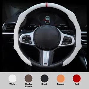 Leather Fabric Steering Wheel Cover, 38cm Outer Diameter, 10-Second Quick Splice Installation, Anti-Slip, Waterproof, Secure Grip, Compatible with Most Type O and Type D Cars
