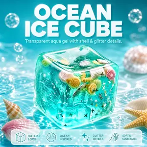 Shimmering liquid floating ocean cube desktop ornament—transparent resin contains genuine shells and starfish; flowing sand paperweight; atmospheric ocean desk decor; a heartfelt creative gift for friends, colleagues, and girls; suitable for bedroom and o