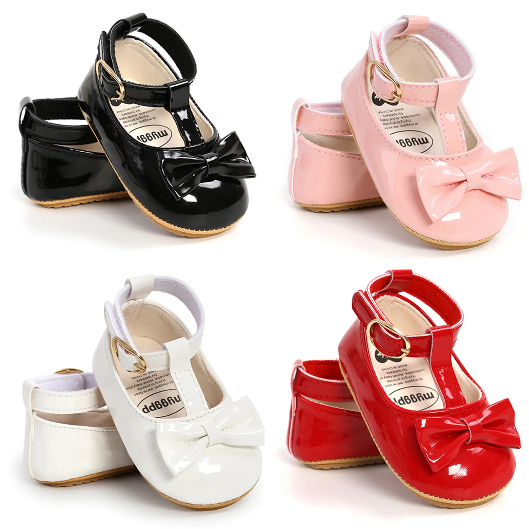 [Lullaby] Baby Girl’s PU Toddler Shoes, or Fashion Solid Color Bow Rubber Sole Casual Shoes and Headband Set