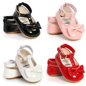 [Lullaby] Baby Girl’s PU Toddler Shoes, or Fashion Solid Color Bow Rubber Sole Casual Shoes and Headband Set