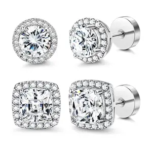Silver Plated Halo CZ Stud Earrings for Women Men CZStudEarrings HaloEarrings SilverPlatedJewelry HypoallergenicEarrings TikTokMadeMeBuyIt StudEarringsForWomen UnisexJewelry