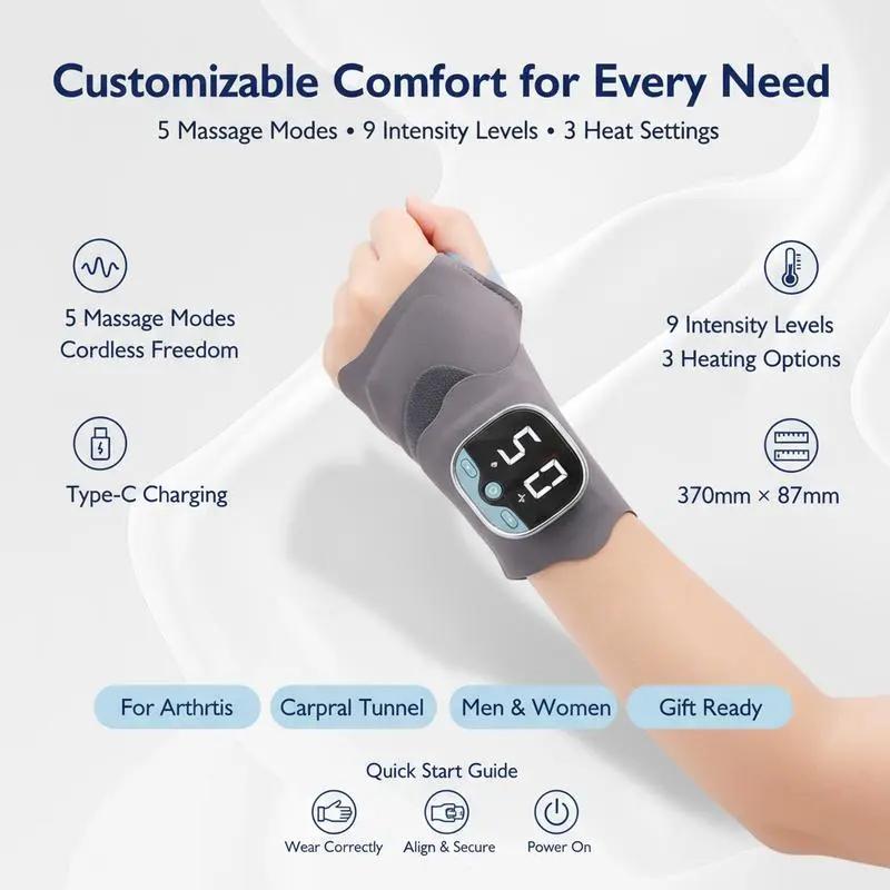 Electric Wrist Massager with Heat, Cordless Hand Massager for Carpal Tunnel, 5 Modes 9 Intensities, Portable Wrist Brace for Tendonitis, Arthritis, Wrist Pain Relief, Rechargeable Wrist Care Device for Home Office Electric Wrist Massager with Heat, Cordless Hand Massager for Carpal Tunnel, 5 Modes 9 Intensities, Portable Wrist Brace for Tendonitis, Arthritis, Wrist Pain Relief, Rechargeable Wrist Care Device for Home Office