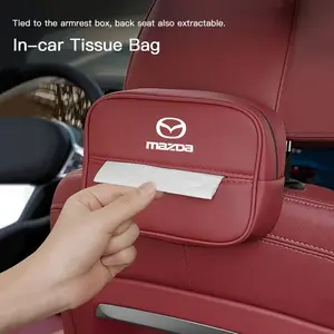 Car Tissue Box Holder Leather Car Armrest Napkin Case For Mazda 2 6 CX-5 CX-80 CX-70 CX-90 MX-30 CX-60 CX-50 CX-30 BT-50 e-TPV CX-3 CX-8 ATENZA CX-9 CX-7 MX-5 Mazda 5 3 RX-8