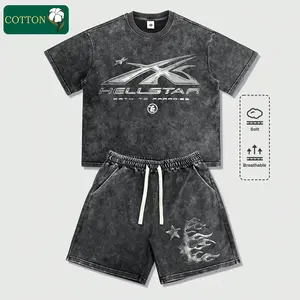 Men's vintage washed casual sport T-shirt and shorts set. Featured personalized Y2K letter prints in American street style with unique design. Crafted from soft, breathable and lightweight cotton fabric. Perfect for surfing, basketball and daily wear, sui