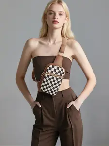 Chessboard Pattern Chest Bag Unisex Fashion Shoulder Crossbody Lightweight Sports Bag Travel Outdoor Running Waist Pack