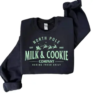 North Pole Milk & Cookie Co Custom Embroidered Sweatshirt-Cotton Crewneck, Embroidered Loose, Unisex, Christmas Sweatshirt, Santa, Reindeer