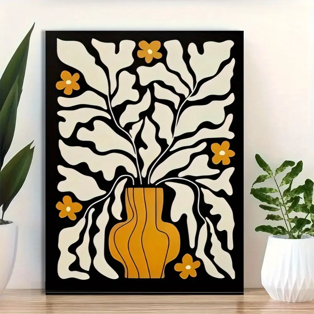 Wooden Framed Canvas Painting Abstract Flower Plant Canvas Wall Art for Bathroom Bedroom Office Living Room