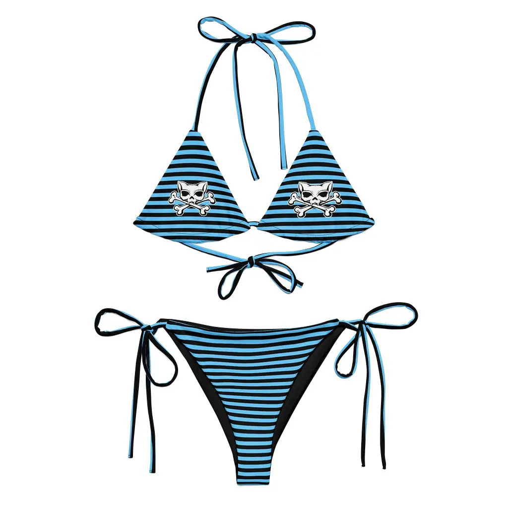 Blaque and Blue Kat Skull Bikini