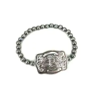 Western Buckle Initial Stretch Bracelet: P