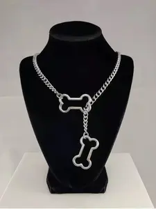 Dog Bone Sliding Chain Necklace, Alloy Pendant Jewelry Gift, Modern Fashion Accessories, Casual Style, All Seasons, Universal Fit, Small Parts Choking Hazard