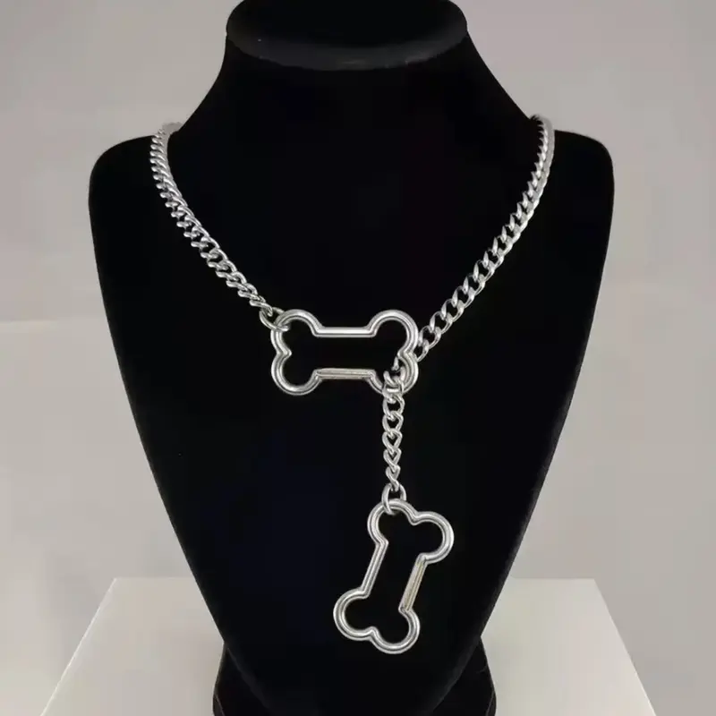 Dog Bone Sliding Chain Charms Necklace, Alloy Pendant Jewelry Gift, Modern Fashion Accessories, Trendy Charm Necklaces, Casual Style, All Seasons, Universal Fit, Small Parts Choking Hazard