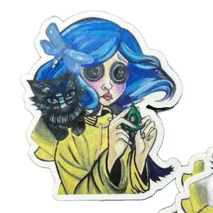 Coraline Stickers - Painted with Acrylic by User - Original Artwork Featuring Blue Hair and Cat