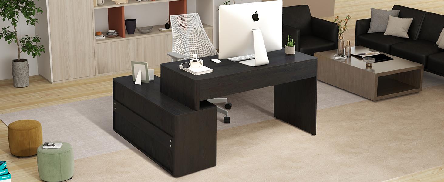 Giratree Modern Computer PC Desk Table with Storage, Corner L Shaped Desk with Drawers, Home Office Desk for Bedroom and Small Space, for Writing, Executive, Study, Work, Vanity