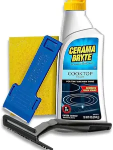 Combo Kit POW-R Grip, Scraper, Pad & Removes Tough Stains Cooktop and Stove Top Cleaner for Glass - Ceramic Surfaces, 10 Ounces, 4 Piece Household Household