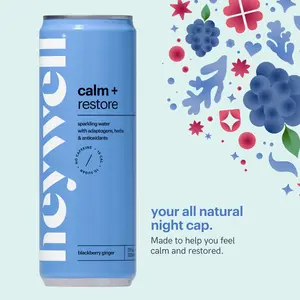 Calm + Restore Sparkling Blackberry Ginger Functional Water Beverage With Adaptogens, Antioxidants, and No Caffeine