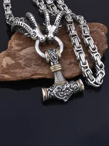 Vintage Hammer & Goat Head Design Pendant Necklace, Stainless Steel Jewelry for Party, Daily Clothing Decor, Trendy All-match & Exquisite Jewelry for Birthday Gift