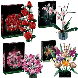 New MOC Pink Building Blocks10342 Flower Bouquet Plant Home Decor Assemble Bricks Children's Toys Valentine's Day Girls Gift Building Block Model