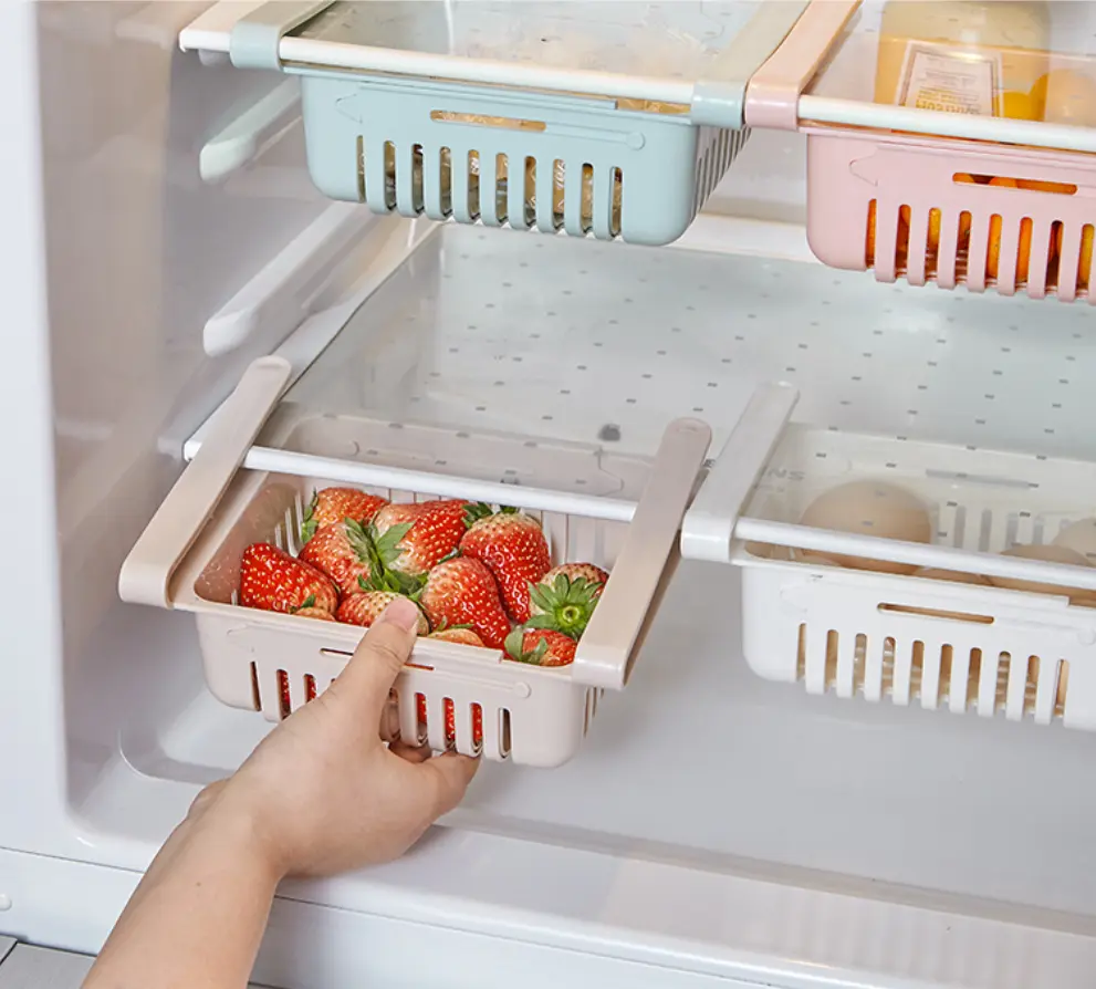 Fridge Drawer Organizer, Refrigerator Organizer Bins, Pull Out with Handle, Fridge Shelf Holder Storage Box, Clear Container for Food,Drinks,