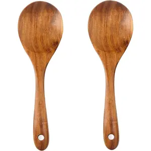 Teak  Spoons for Cooking, 10.2-Inch Teak Wooden Salad Serving Spoon Set of 2,   Salad Spoons with Long Handles, Wooden Salad Servers  &