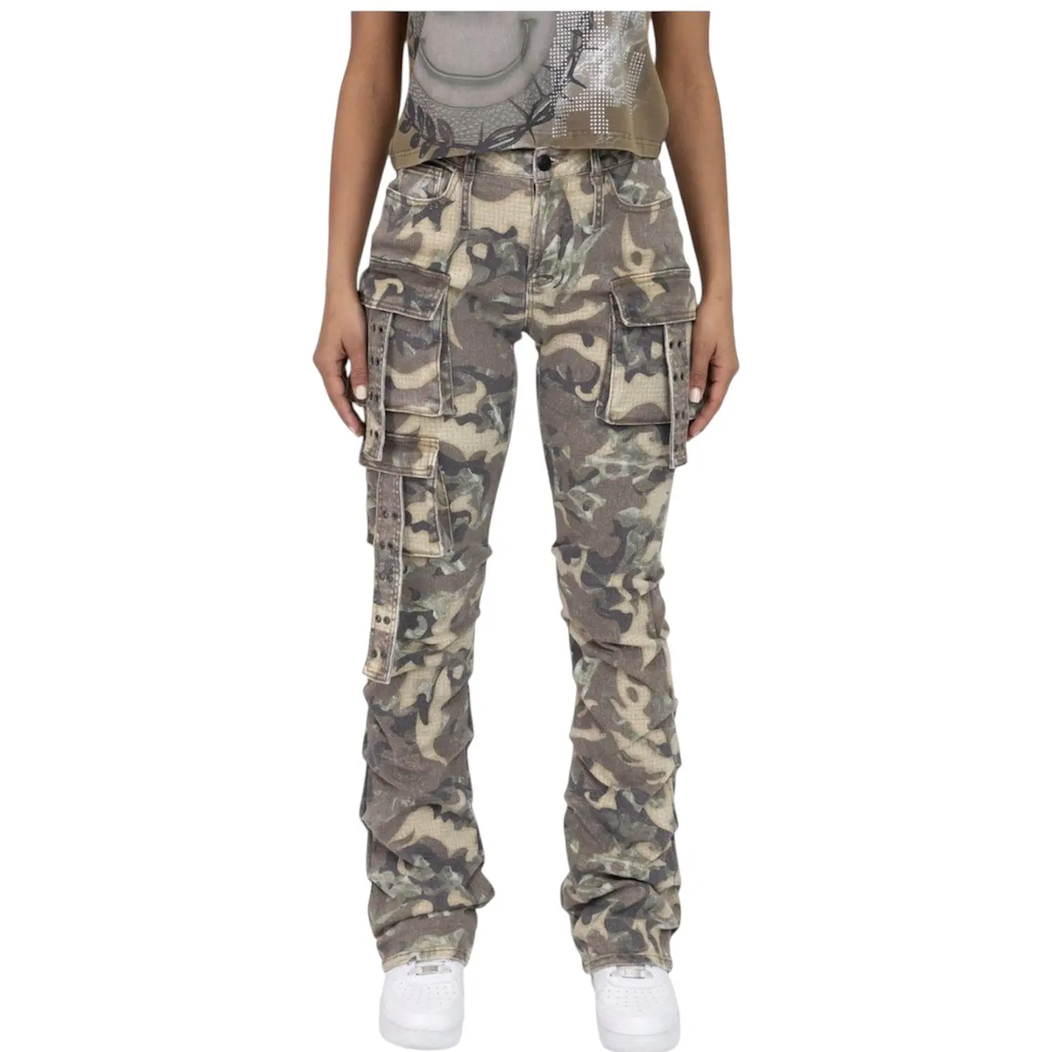 The Red - Flare Cargo Denim Pants- Inferno Camo F309