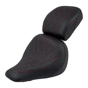 Diamond Rider Solo Passenger Cushion Seats Red Stitching for Harley Fat Boy '18-'24
