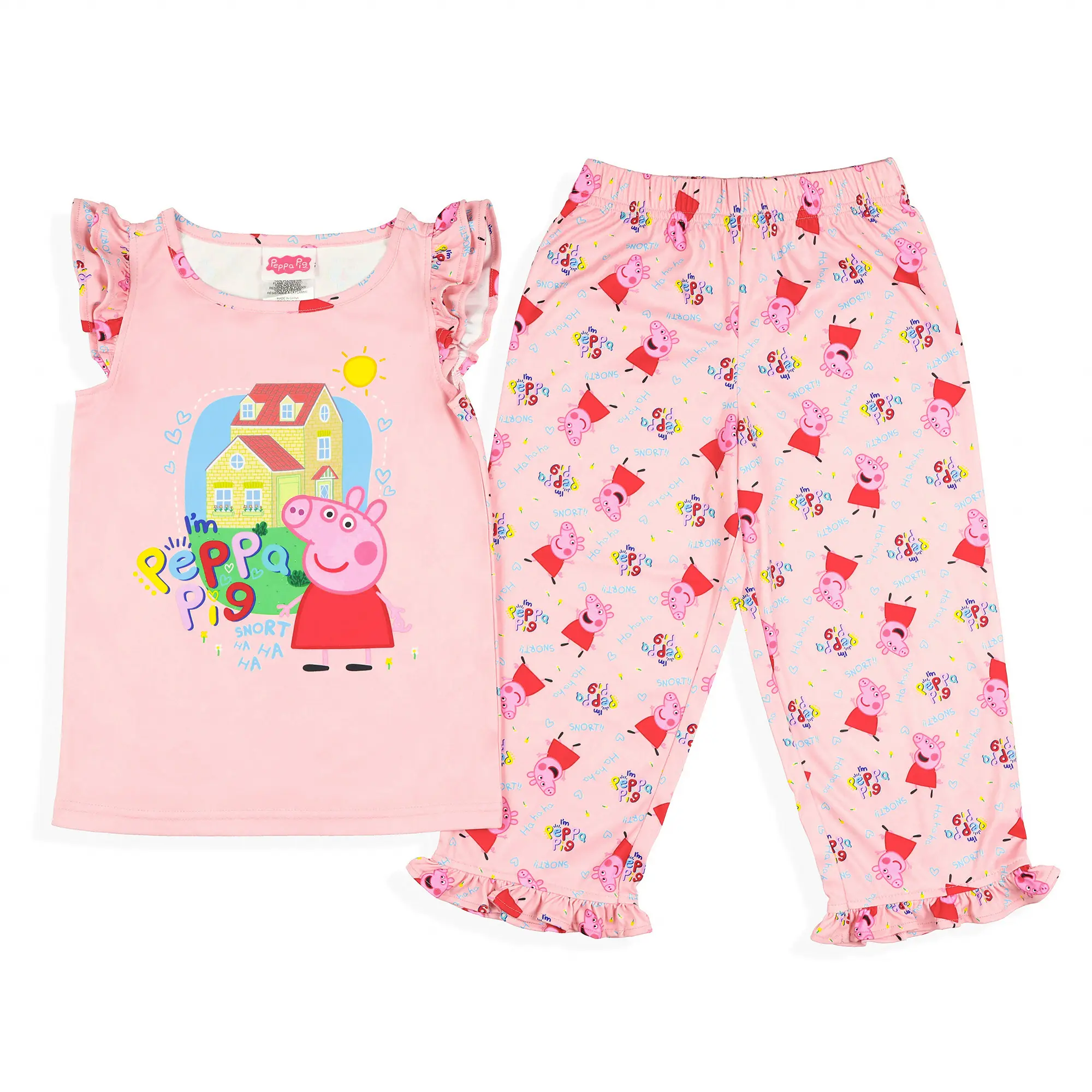 Peppa Pig Pajamas Toddler Girls' I'm Peppa Pig Snort Two-Piece Sleep Lounge Set Ruffle Sleeve Top Pajama Pant