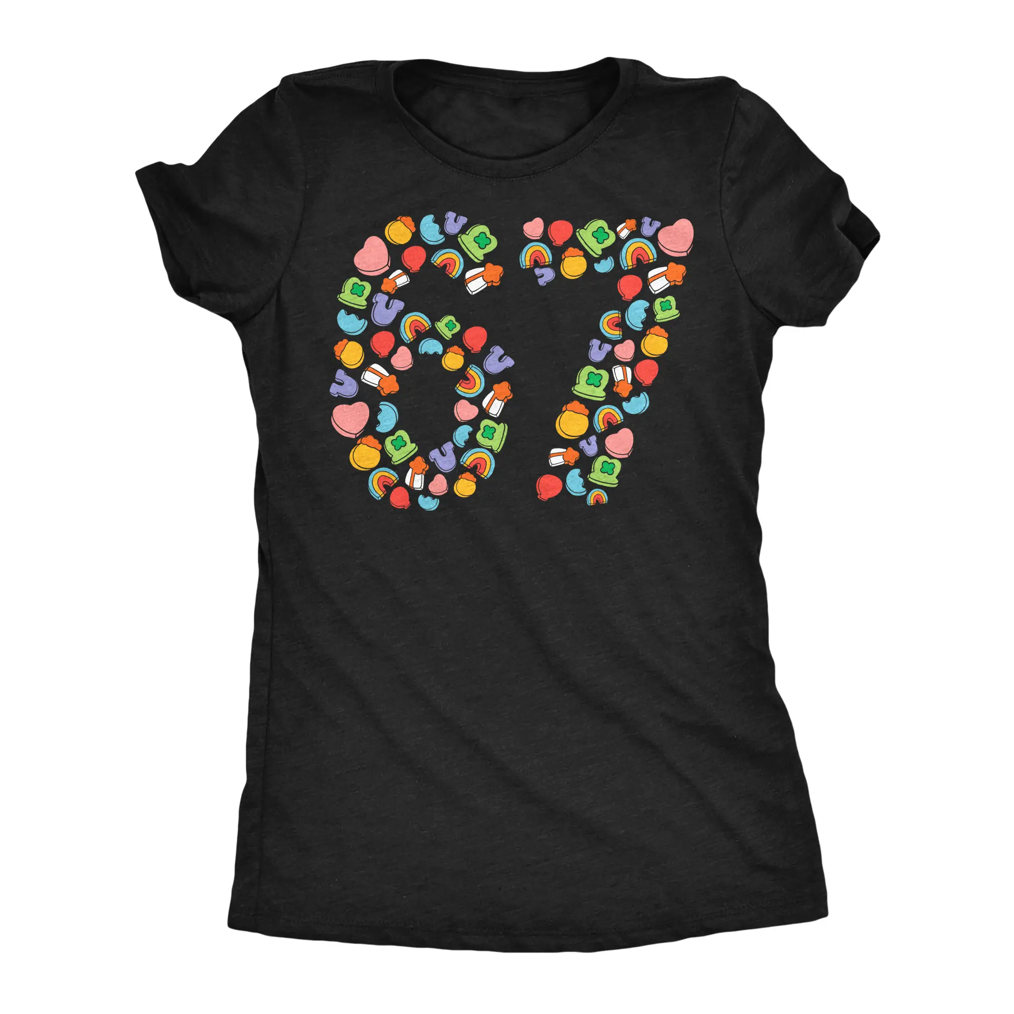Womens Funny T Shirts 6 7 Charms Sarcastic St Patricks Day Meme Tee For Ladies Funny Womens T Shirts Cute Vintage Fashion Casual Ladies T-Shirt Gift Saint Patrick's Day Tops for Women Funny Food Top Women's Black - 6