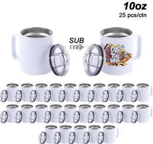 Icesip 25pcs/ctn 10oz Stainless Steel Insulated Double Wall Sublimation Coffee Mug lowball Cup With Handle for DIY Customization Vacuum Travel Tumbler