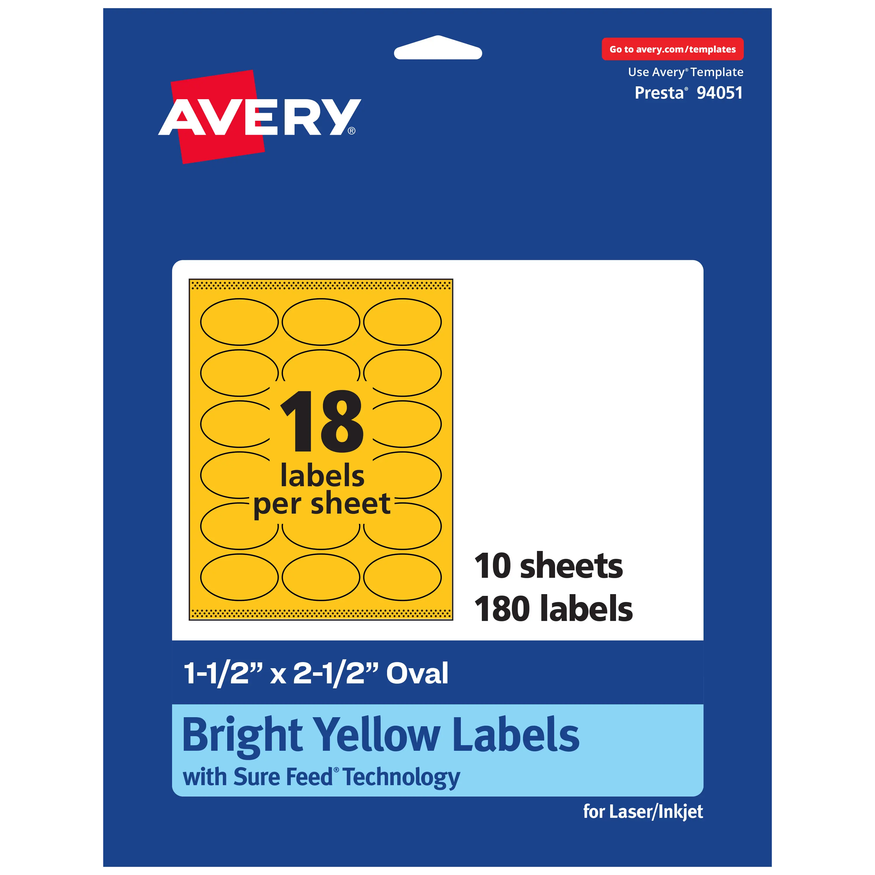 Avery Bright Yellow Paper Labels, 1.5" x 2.5" Oval