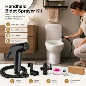 Muslim Shower Black Handheld Bidet Sprayer, Bidet Attachments For Toilet, with Explosion Proof Bidet Hose Adjustable Water Pressure-Jet & Soft Spray, Feminine Wash, Pet & Bathroom Cleaning, Fits Most Toilets & Kitchen Sinks