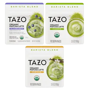 Tazo Organic Matcha Latte, Barista Blend Matcha Powder, 10 Servings, Café‑Quality Matcha, Variety Pack, Classic, Vanilla, and Blueberry