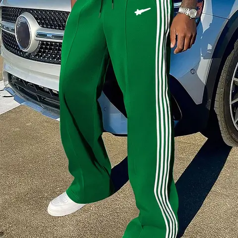 Men's Side-Stripe Straight-Leg Pants, Casual Breathable Loose Fit Workout Pants, Athleisure Pants, Breathable Athletic Bottoms, Breathable Activewear Bottoms, All Seasons Wear, Multiple Colors Available, Breathable Sports Pants