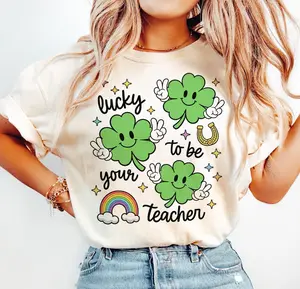 Comfort Colors St Patricks Day Teacher Shirt, Playful Lucky To Be Your Teacher Graphic Tee, Aesthetic Cute Irish Educator Outfit, Trendy Oversized Green Shamrock Teaching Design, Premium Garment Dyed Classroom Holiday Gift