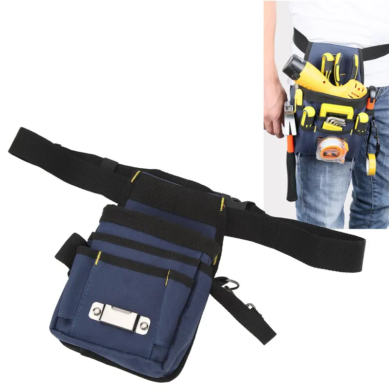 Waist Tool Bag, Construction Tool Belt with Adjustable Strap, Woodworking and Electrician Work Tools Pouch, Small Tool Organizer, Portable Canvas Tool Bag