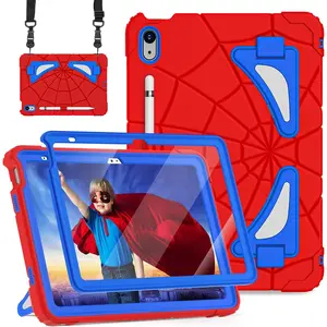F-PCS13  Case for iPad 10th Generation Case for Kids 10.9 Inch 2022 10th Gen/iPad A16 11th Generation 11 Inch 2025 Cover with Pen Holder Screen Protector Strap Kids Boys Thickned Cornor, Red Blue