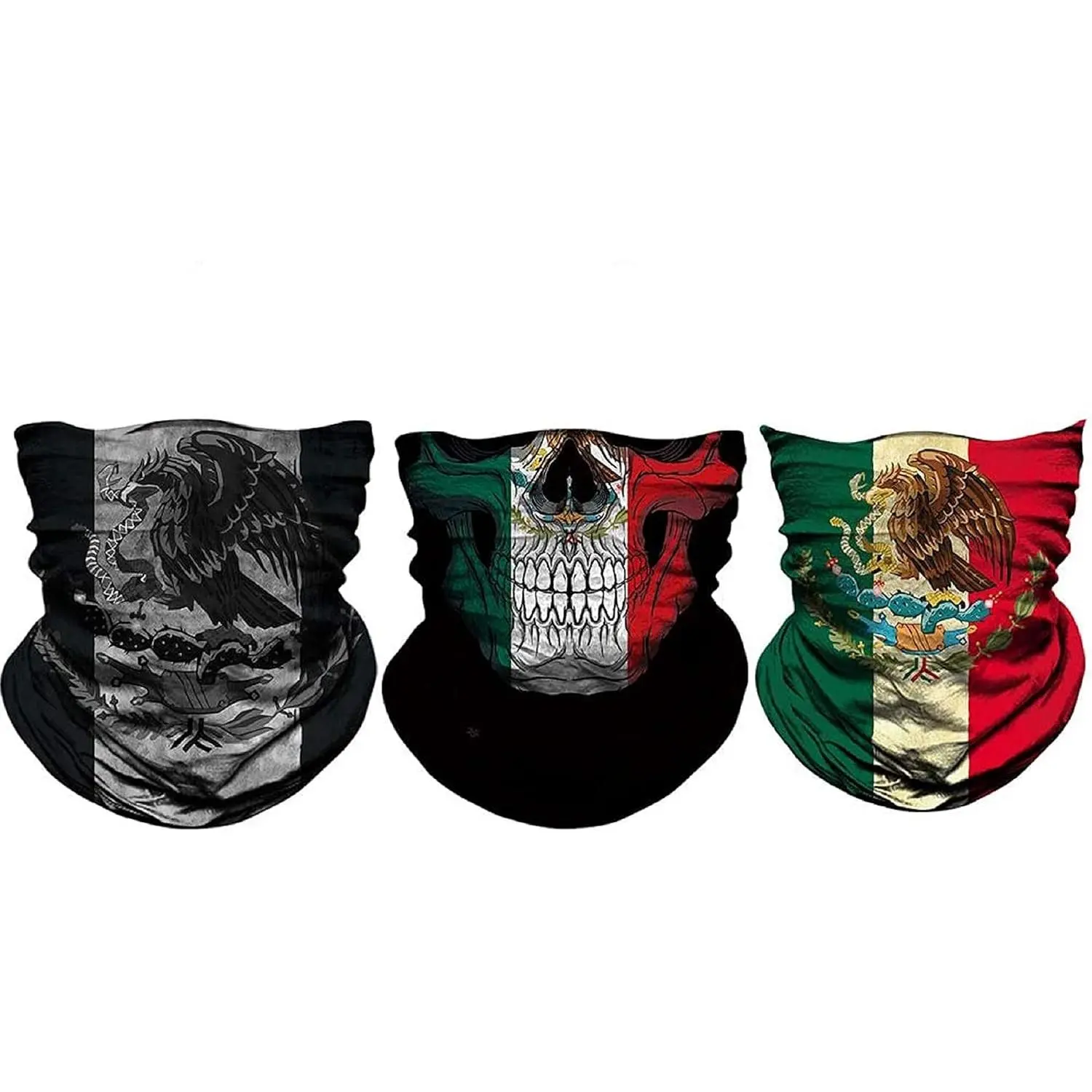 Adults' 3-Pack Mexico Flag Neck Gaiter - 3D Printer Printing 3D Effects Face Scarf, Traditional Head Wear, UV Protection, One Size for Biking, Fishing