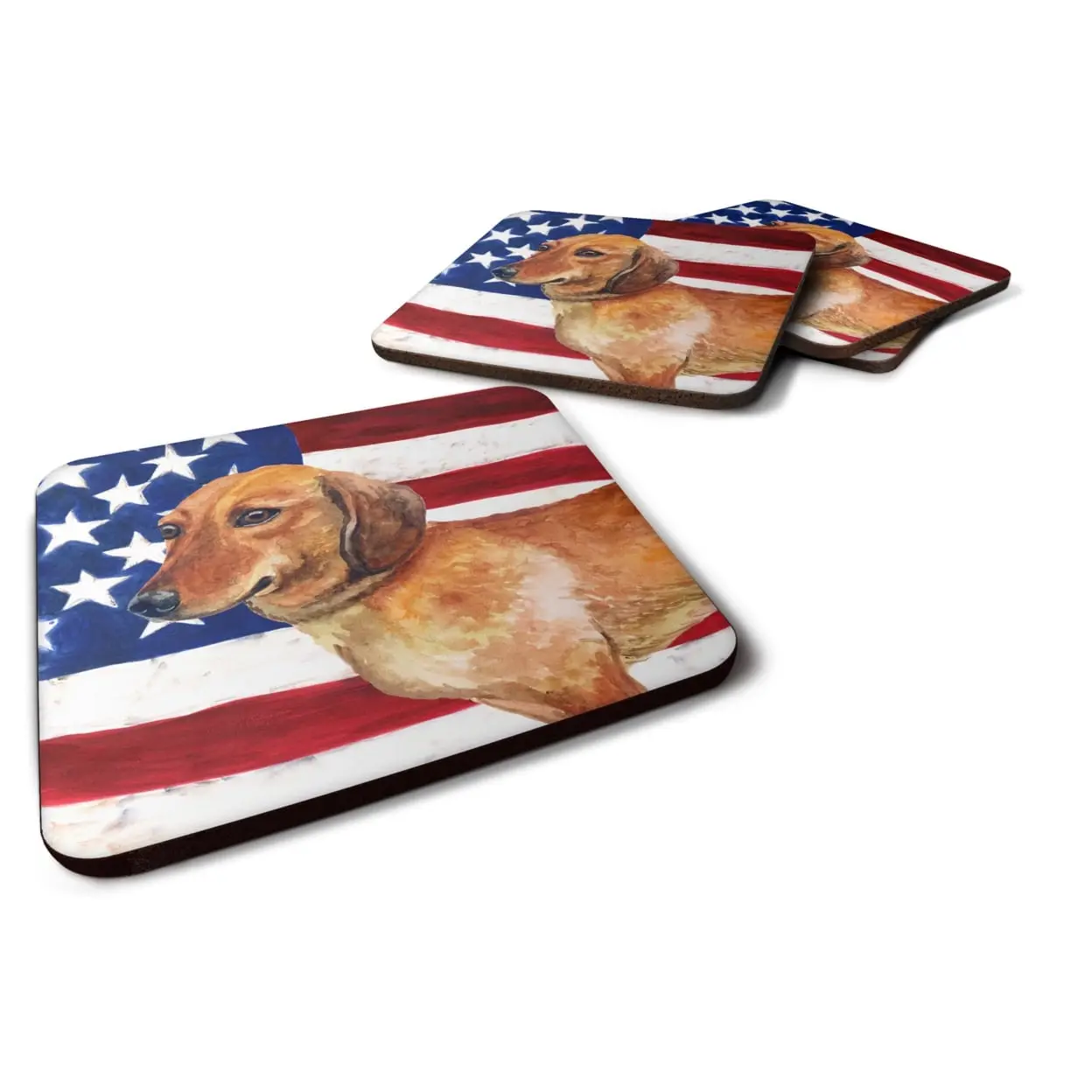 Carolines Treasures BB9652FC Patriotic Dachshund Foam Coasters, 3.5x3.5 in, Tableware - Set of 4