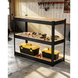 3-Tier Adjustable Storage Rack, Heavy Duty Metal Shelving Unit with 1200 lbs Capacity, Black Organizer for Kitchen, Pantry, Laundry, Basement, Bathroom