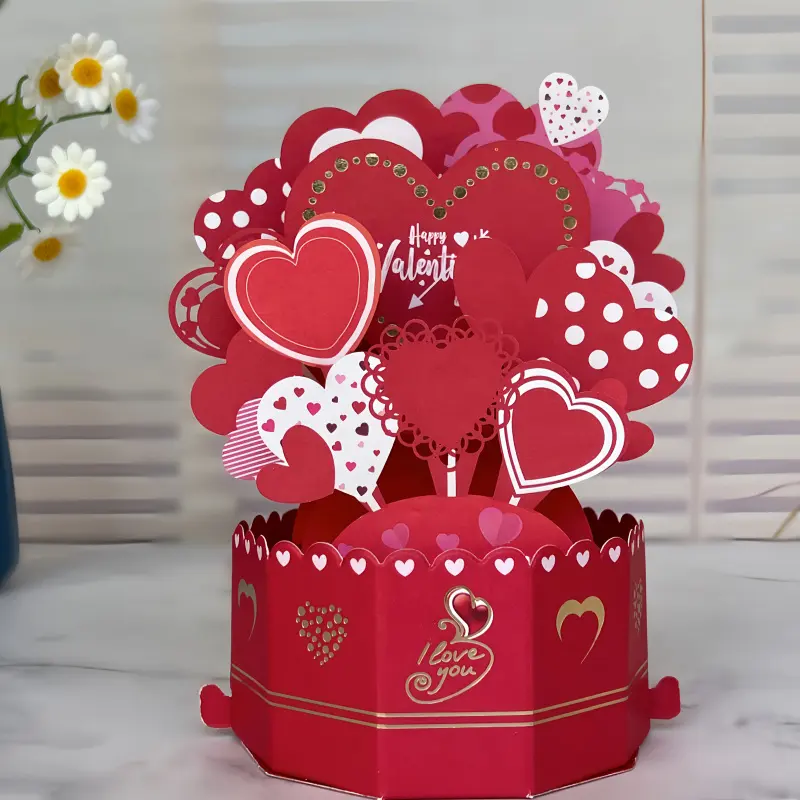 1PC pop-up 3D greeting card with envelope, red love pattern, love theme, Happy Valentine's Day greeting card, suitable for boyfriend/girlfriend/husband/wife/lover and others.