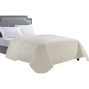 Luxury Checkered Super Soft Solid Single Pinsonic Quilted Bed Quilt Bedspread Bed Cover, Ivory, Twin