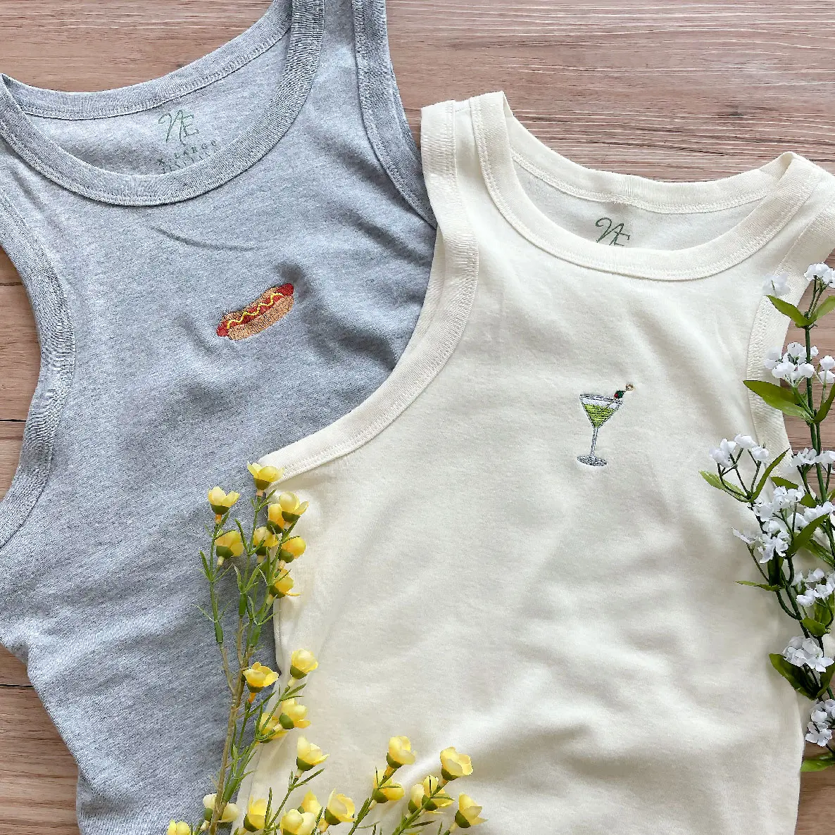 Embroidered Tiny Tank Ribbed Racer Tank Top