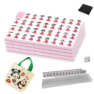 Mini Mahjong Set Waterproof Chinese Majiang 144 Melamine Tiles 0.94"(24MM) with Portable Travel Handbag Complete Mahjong Game Set