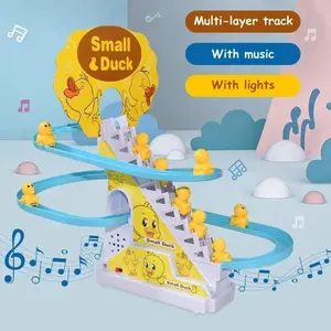 Interactive Duck Shaped, Electric Ducks Race Track Chasing Game Set,Small Ducks Climbing Toys, Playful Roller Coaster Toy Musical Light Up with LED Flashing Lights & Music
